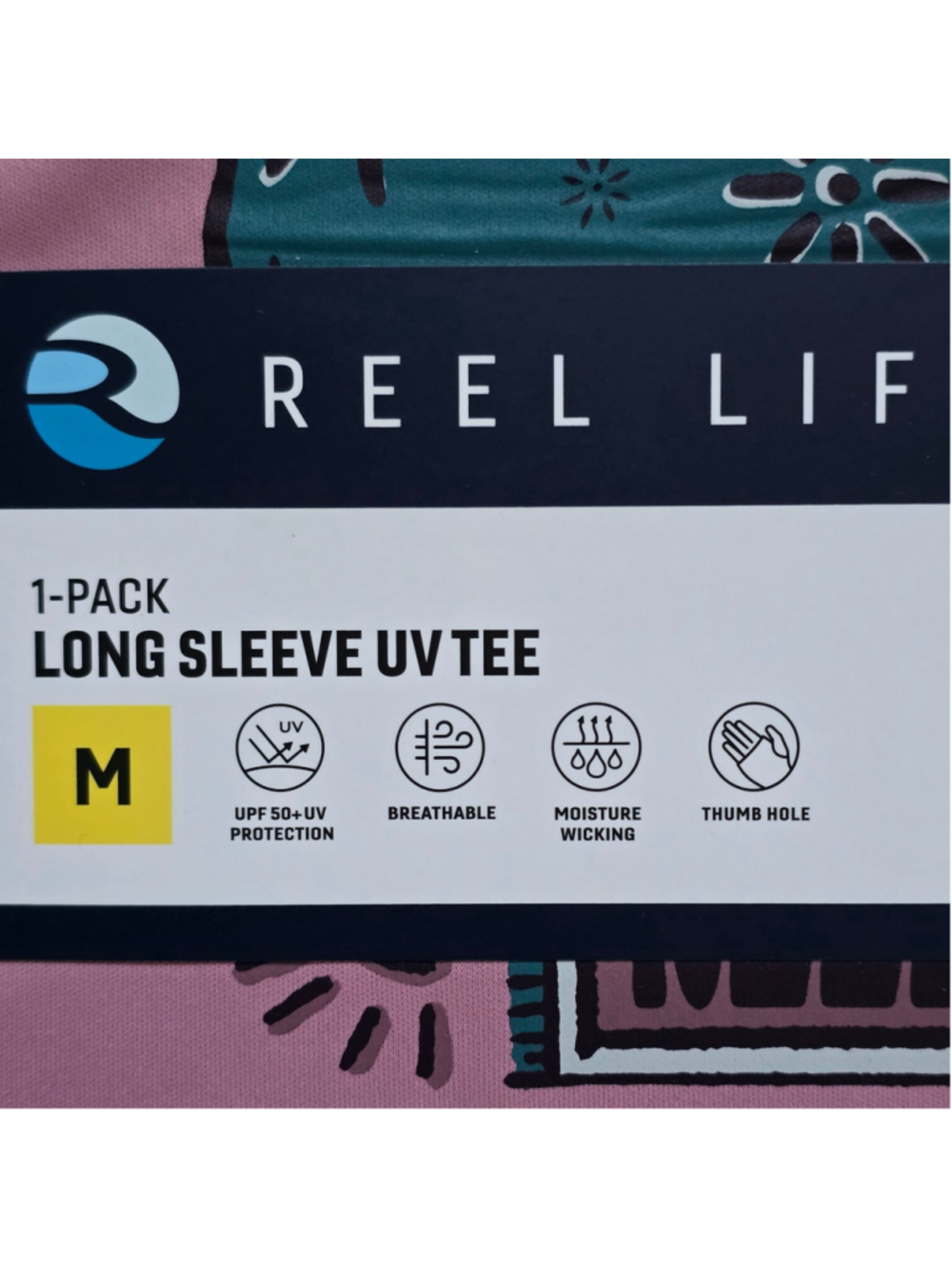 Women's Reel Life Long Sleeve UV Tee, Size M, Pink and Teal - Picture 8 of 8
